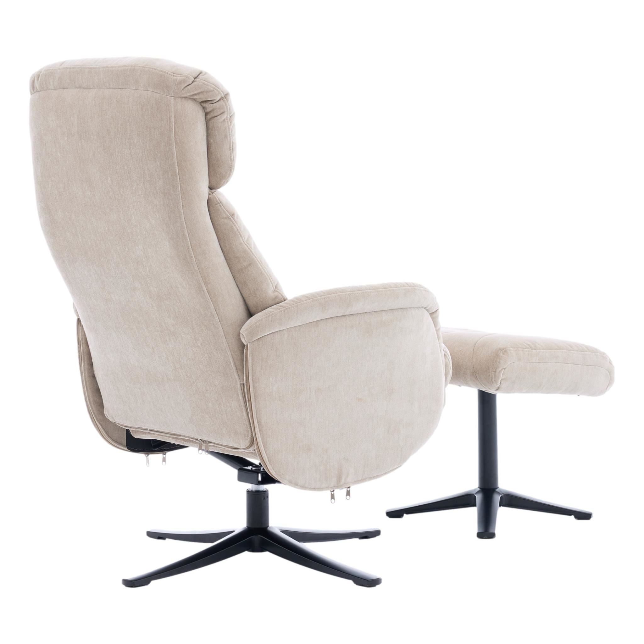 The Lucia Swivel Recliner Chair & Footstool in Mushroom Fabric