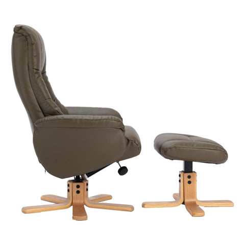 The Cairo - Swivel Recliner Chair & Footstool in Olive Green Faux Leather - Refurbished - image 7