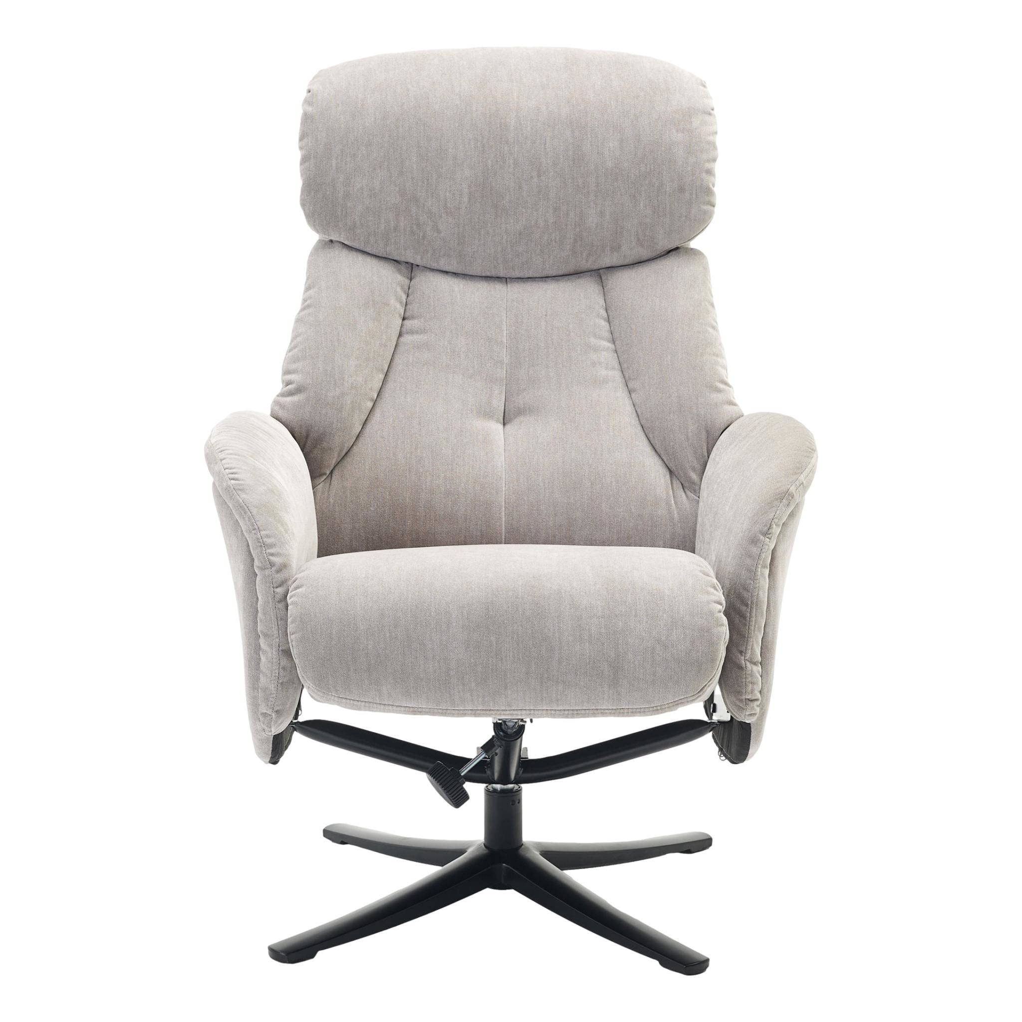 The Lucia Swivel Recliner Chair & Footstool in Grey Mist Fabric