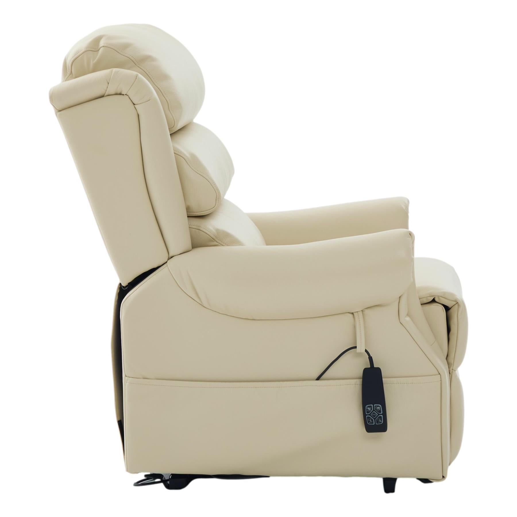 The Carlton Genuine Leather Riser Recliner in Cream - Dual Motor Mobility Chair