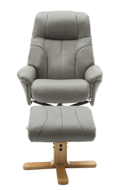 Dubai Faux Leather Grey Plush Swivel Recliner Chair With Matching Footstool