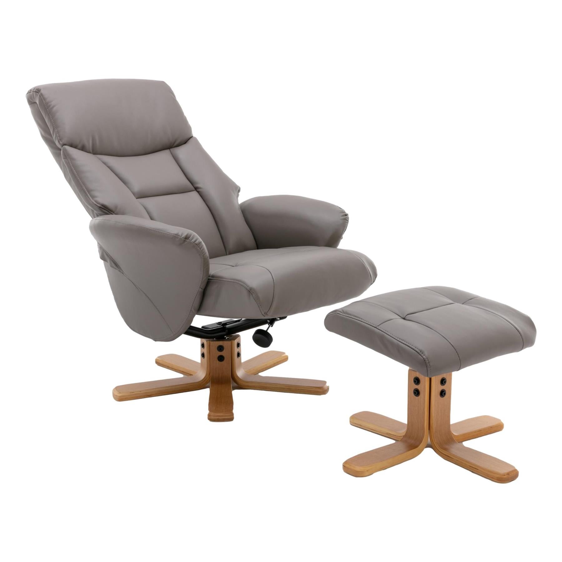 The Giza - Faux Leather Swivel Recliner Chair & Matching Footstool in Grey Refurbished