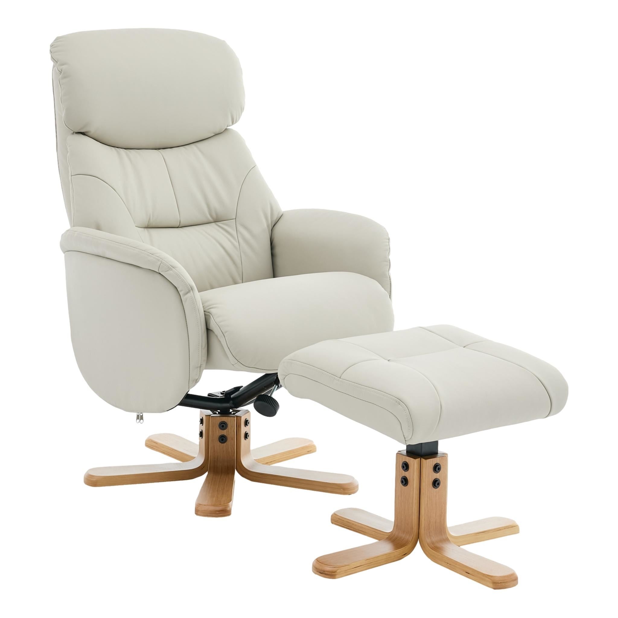 The Eden Swivel Recliner Chair & Matching Footstool in Mushroom Leather - primary product image