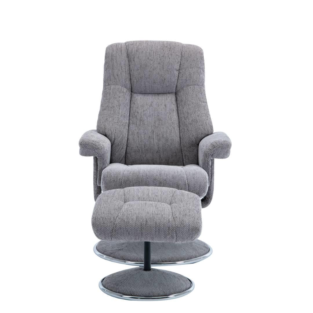 The Denver Swivel Recliner Chair & Footstool - Fabric - Pewter Refurbished