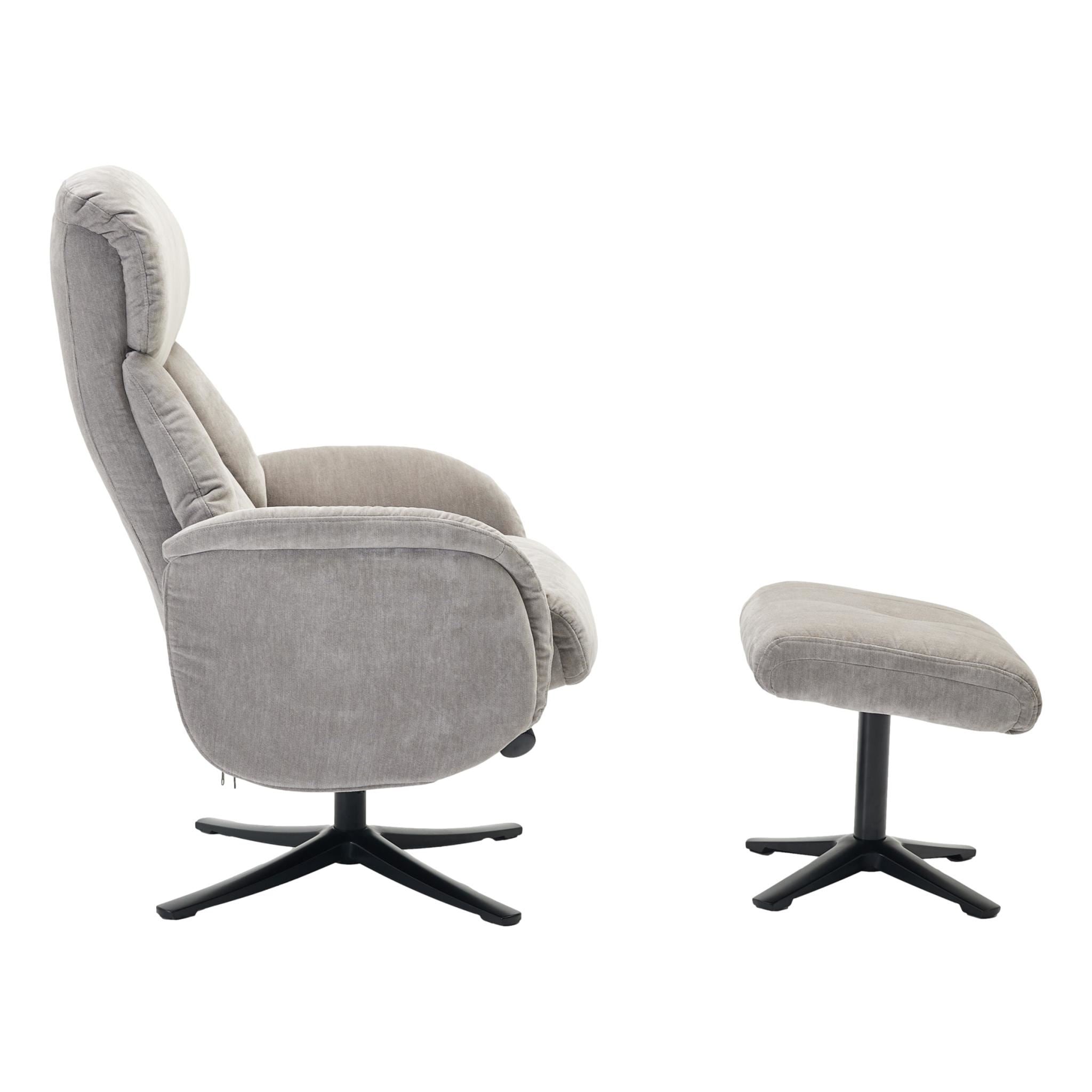 The Lucia Swivel Recliner Chair & Footstool in Grey Mist Fabric