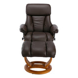 The Jupiter - Swivel Recliner Chair & Footstool in Brown Plush Faux Leather - Refurbished