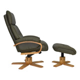 The Vienna - Swivel Recliner Chair & Matching Footstool in Olive Green Leather - thumbnail 3