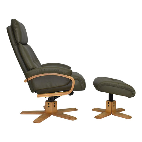 The Vienna - Swivel Recliner Chair & Matching Footstool in Olive Green Leather - image 3