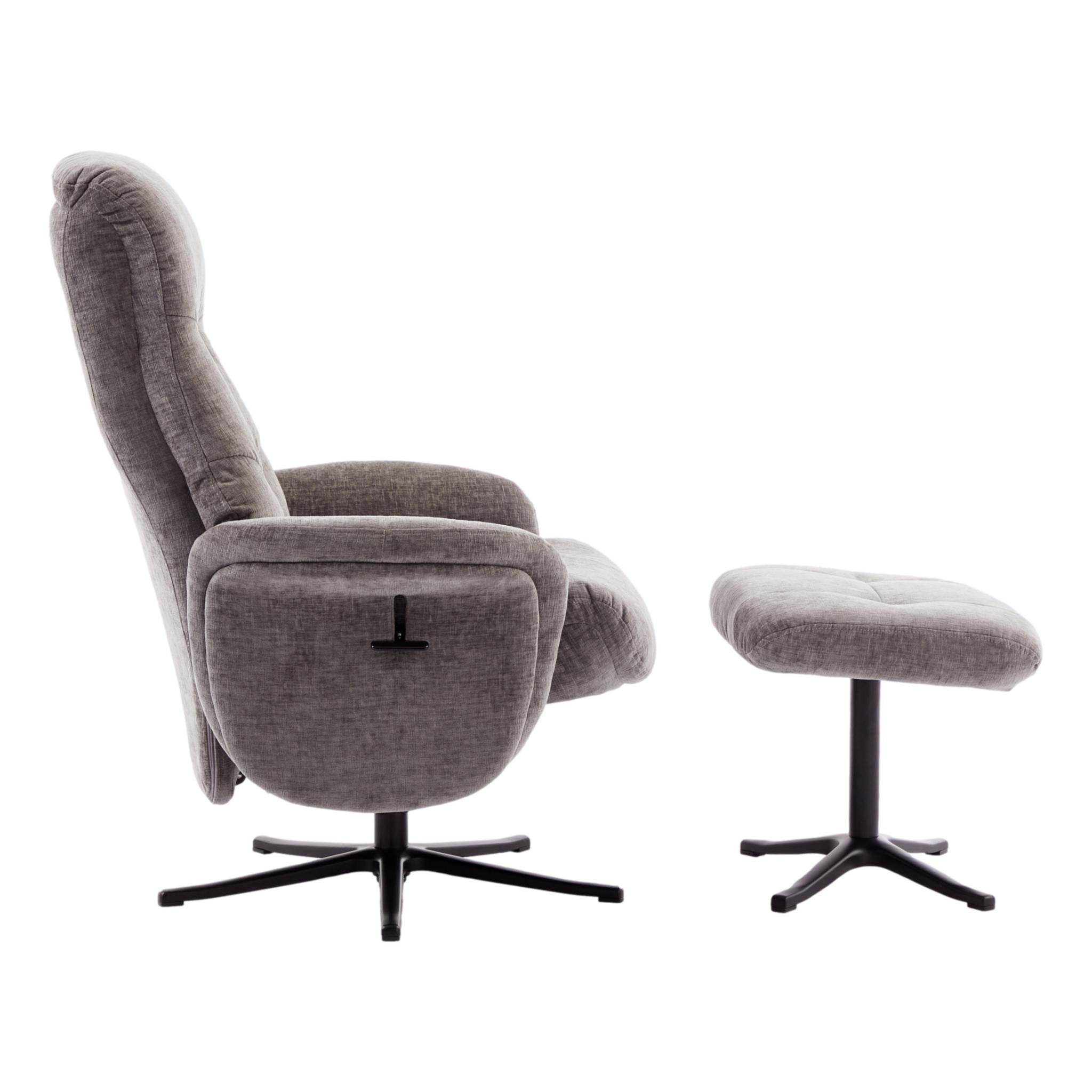 The Nevada Swivel Recliner Chair & Matching Footstool in Ash Fabric