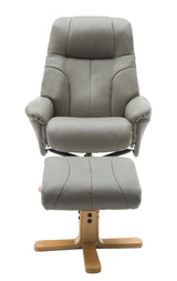 Dubai Faux Leather Grey Plush Swivel Recliner Chair With Footstool - Refurbished