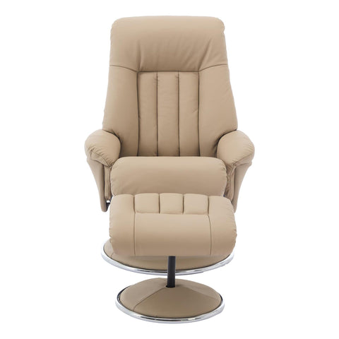 The Lyon - Genuine Leather Swivel Recliner Chair & Footstool in Pebble Cream - Refurbished - image 4