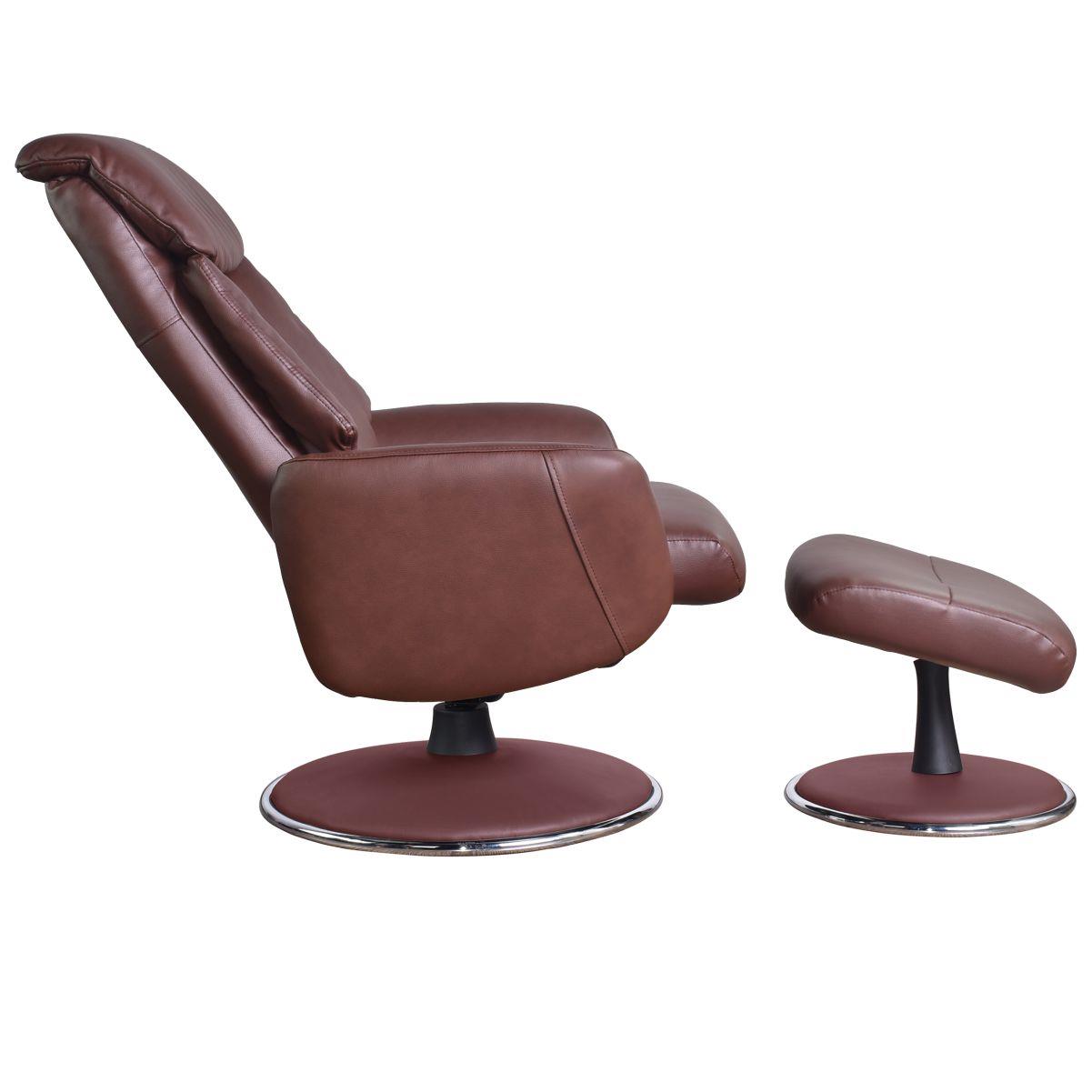 The Indiana Swivel Recliner Chair in Chestnut Genuine Leather and Match base.