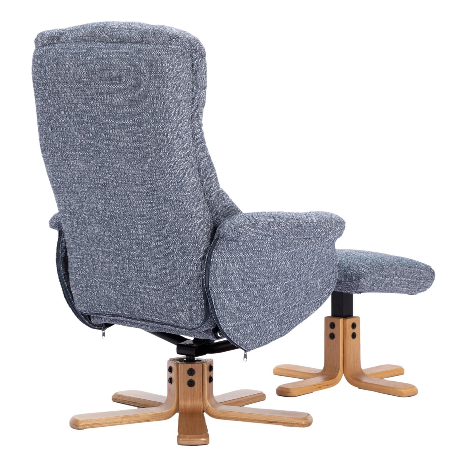 The Cairo - Lisbon Marine Blue Fabric - Swivel Recliner Chair & Footstool - Refurbished Clearance