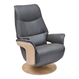Utah Electric Swivel Recliner with Integrated Footrest in Charcoal Full Leather