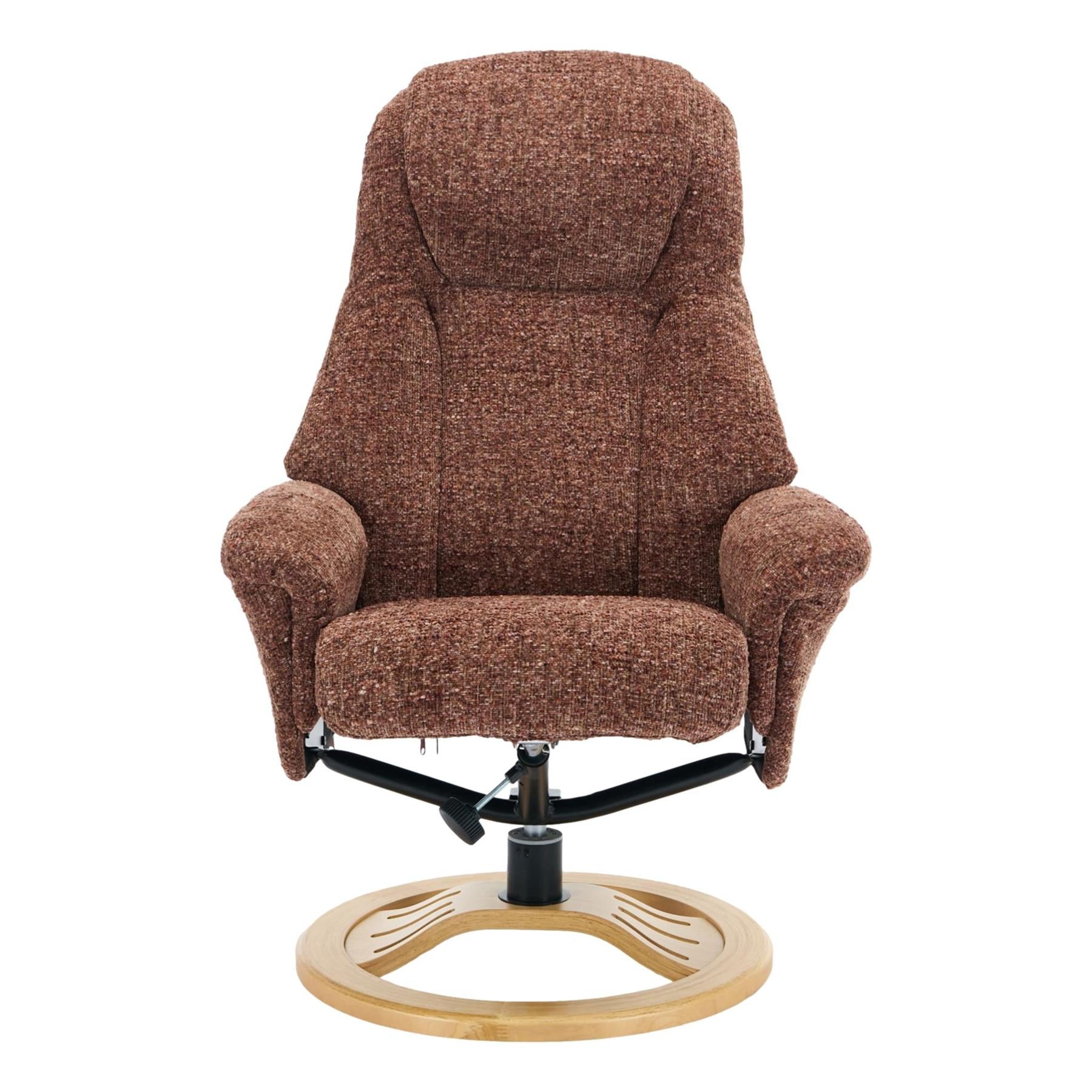 Aruba Swivel Recliner Chair in Copperblush Brown Fabric with Matching Footstool
