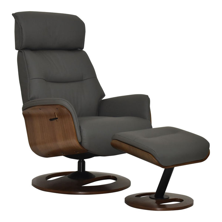 Reya Swivel Recliner and Footstool in Charcoal Full Leather - image 1
