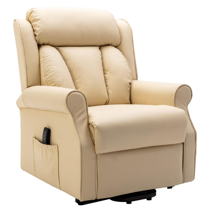 The Darwin - Dual Motor Riser Recliner Mobility Arm Chair in Cream Genuine Leather - Minor Damage - image 1