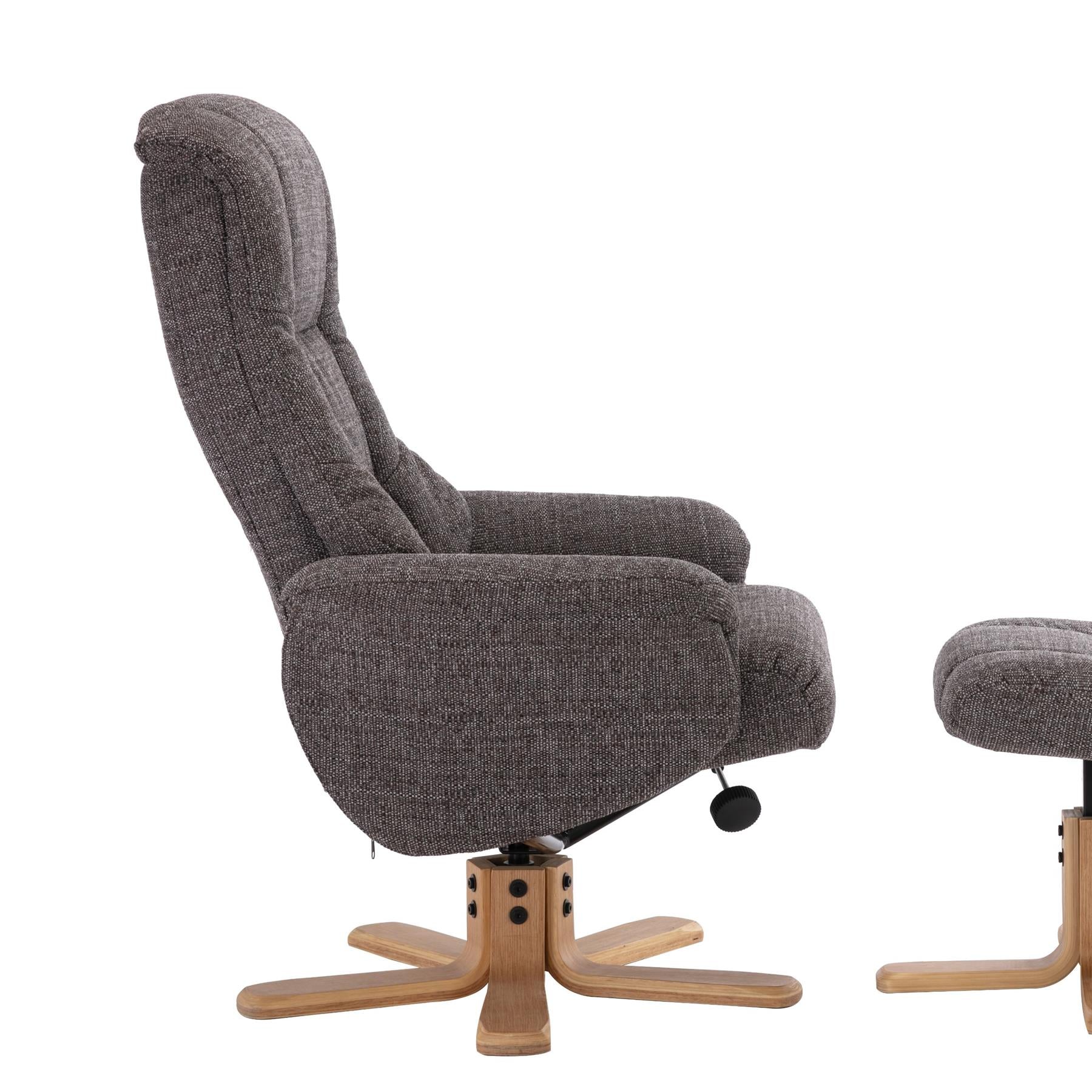 Cairo Swivel Recliner Chair & Footstool in Grey Lisbon Fabric - Refurbished Sale