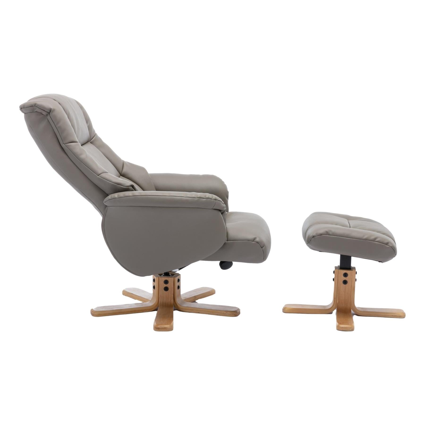 Cairo Swivel Recliner Chair & Footstool in Grey Plush Faux Leather - Refurbished