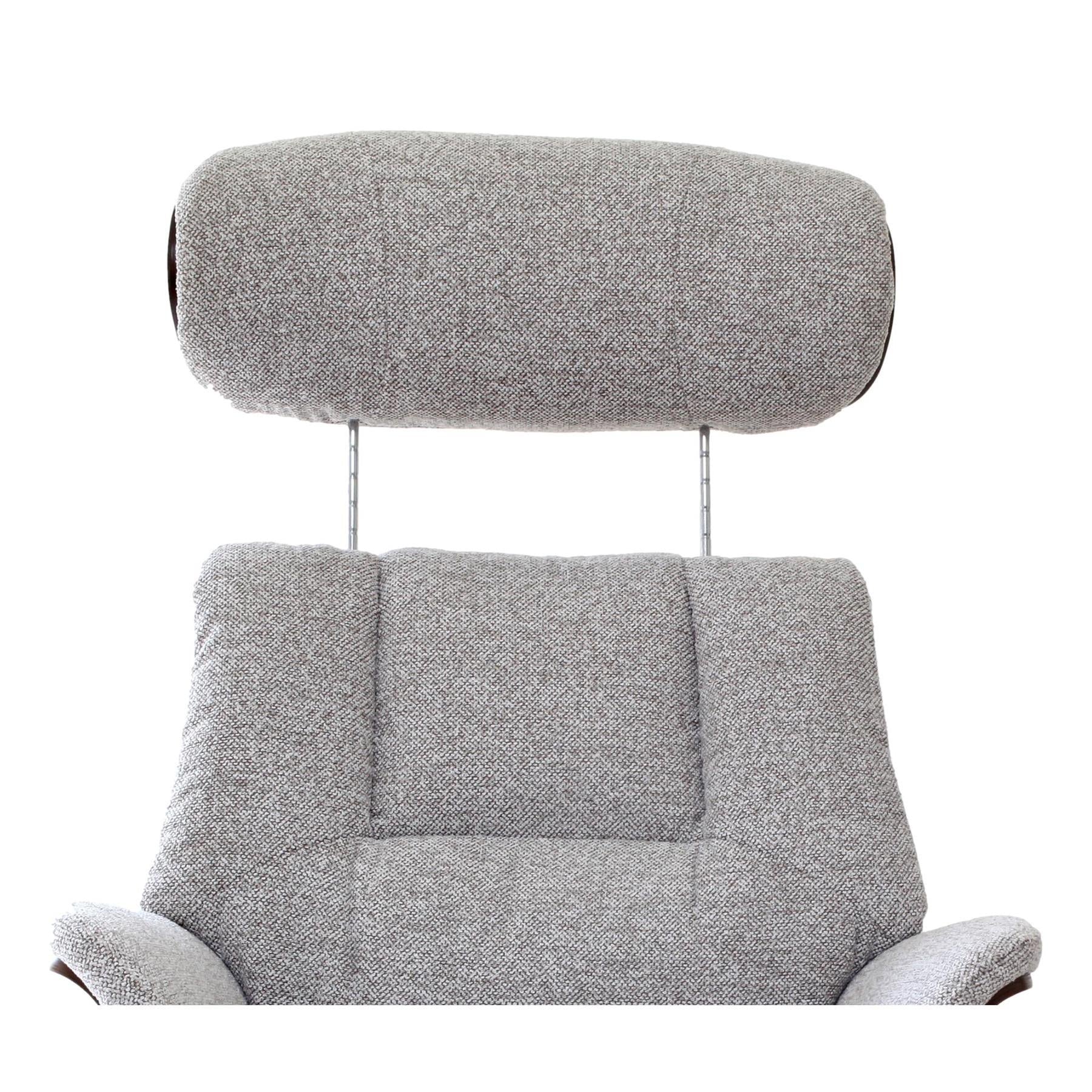 Stratford Swivel Recliner Chair in Champagne Fabric with Matching Footstool - Refurbished