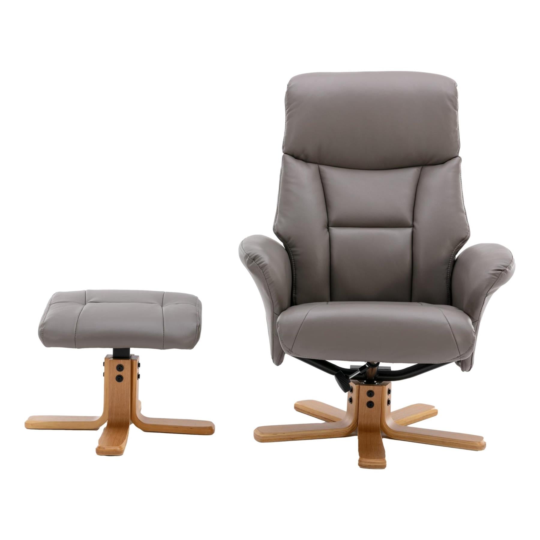 The Giza - Faux Leather Swivel Recliner Chair & Matching Footstool in Grey Refurbished