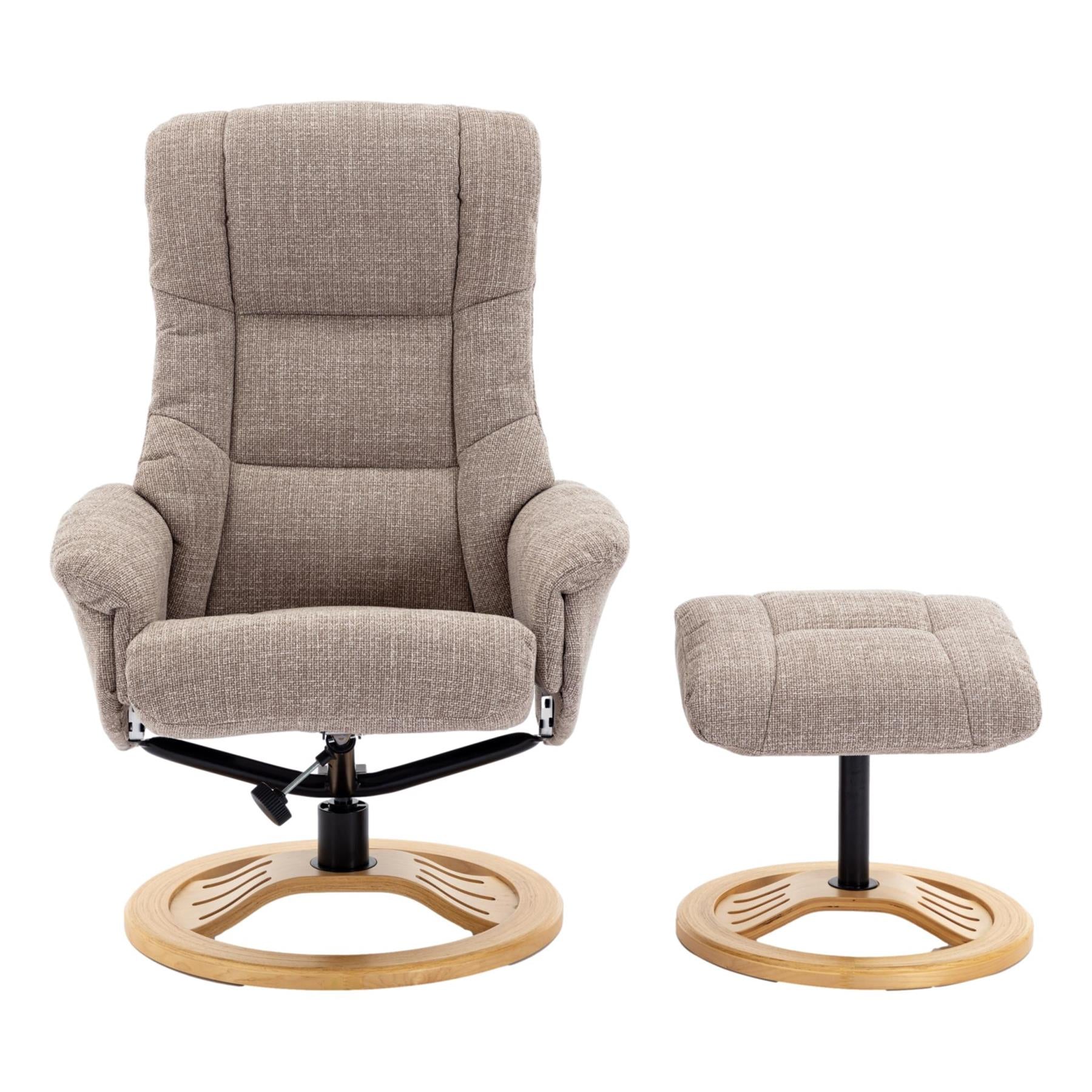 The Mandalay Swivel Recliner Chair & Footstool in ChaCha Oat Fabric - Refurbished