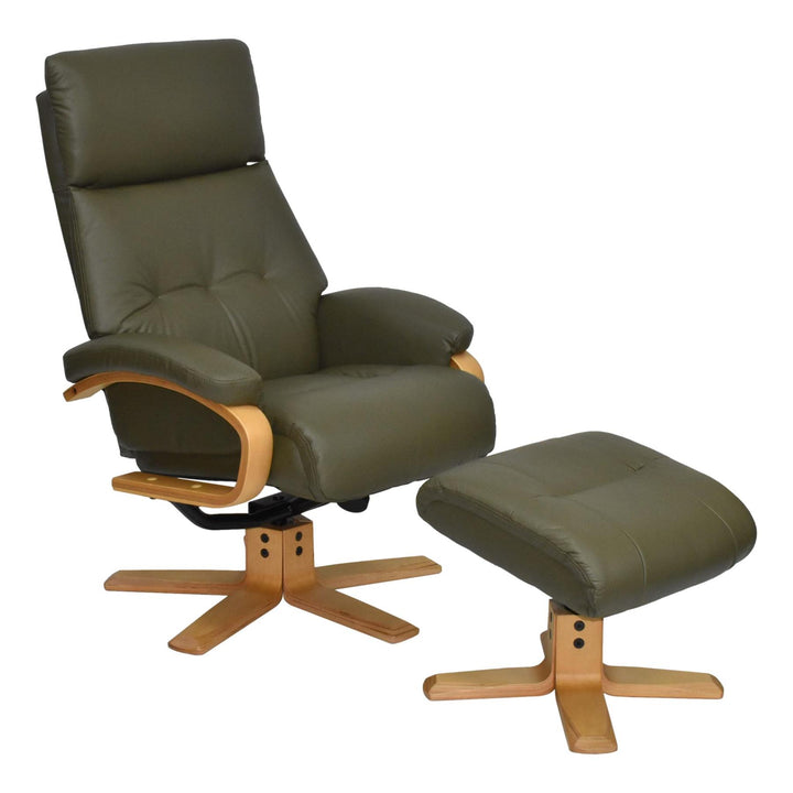 The Vienna - Swivel Recliner Chair & Matching Footstool in Olive Green Leather - image 1
