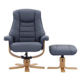 The Sardinia - Swivel Recliner Chair & Footstool in Petrol Blue Genuine Leather - thumbnail 2
