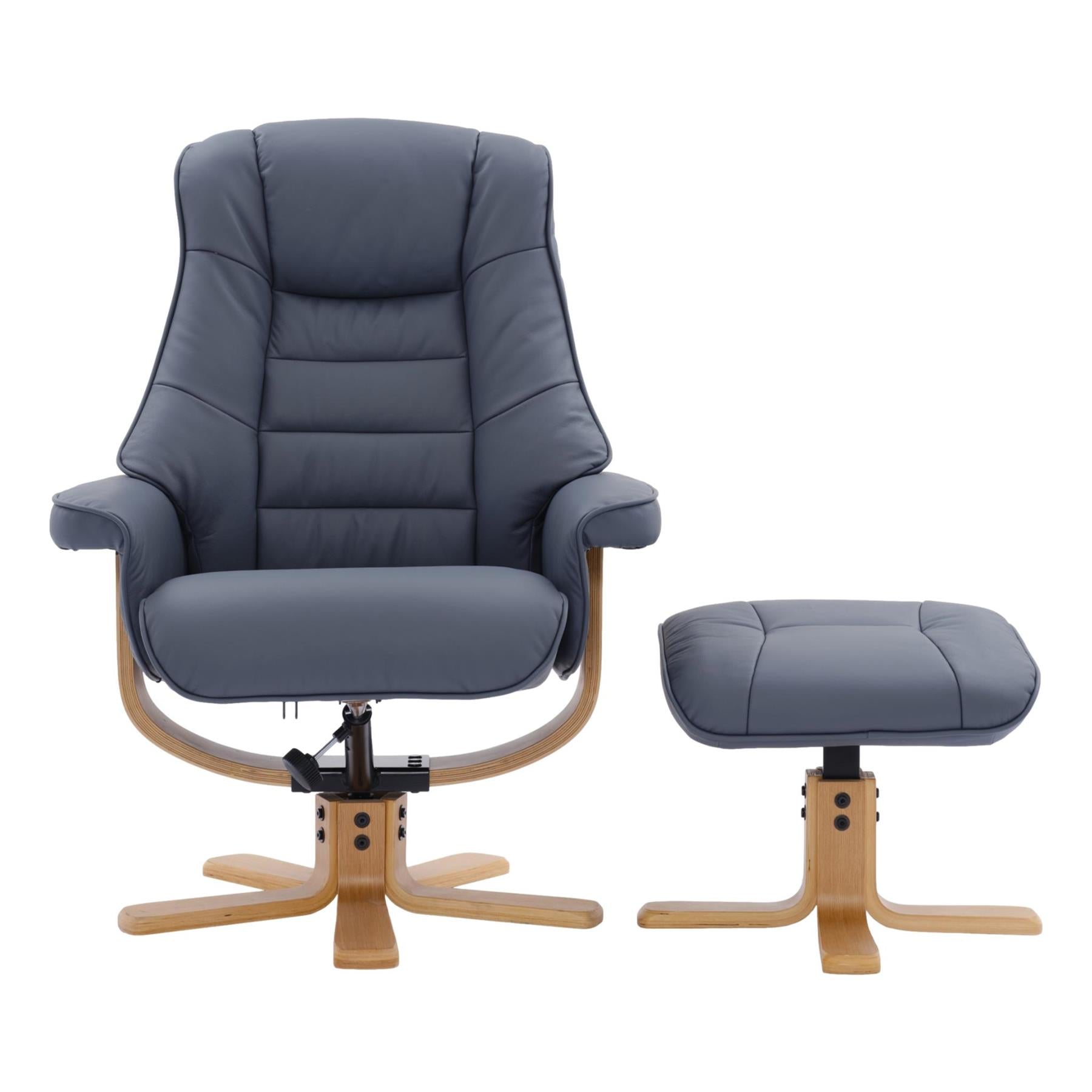 The Sardinia - Swivel Recliner Chair & Footstool in Petrol Blue Genuine Leather