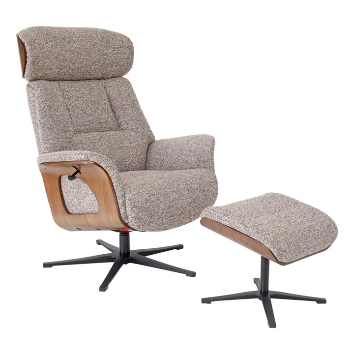 Stratford Swivel Recliner Chair in Coffee Fabric with Matching Footstool - image 1