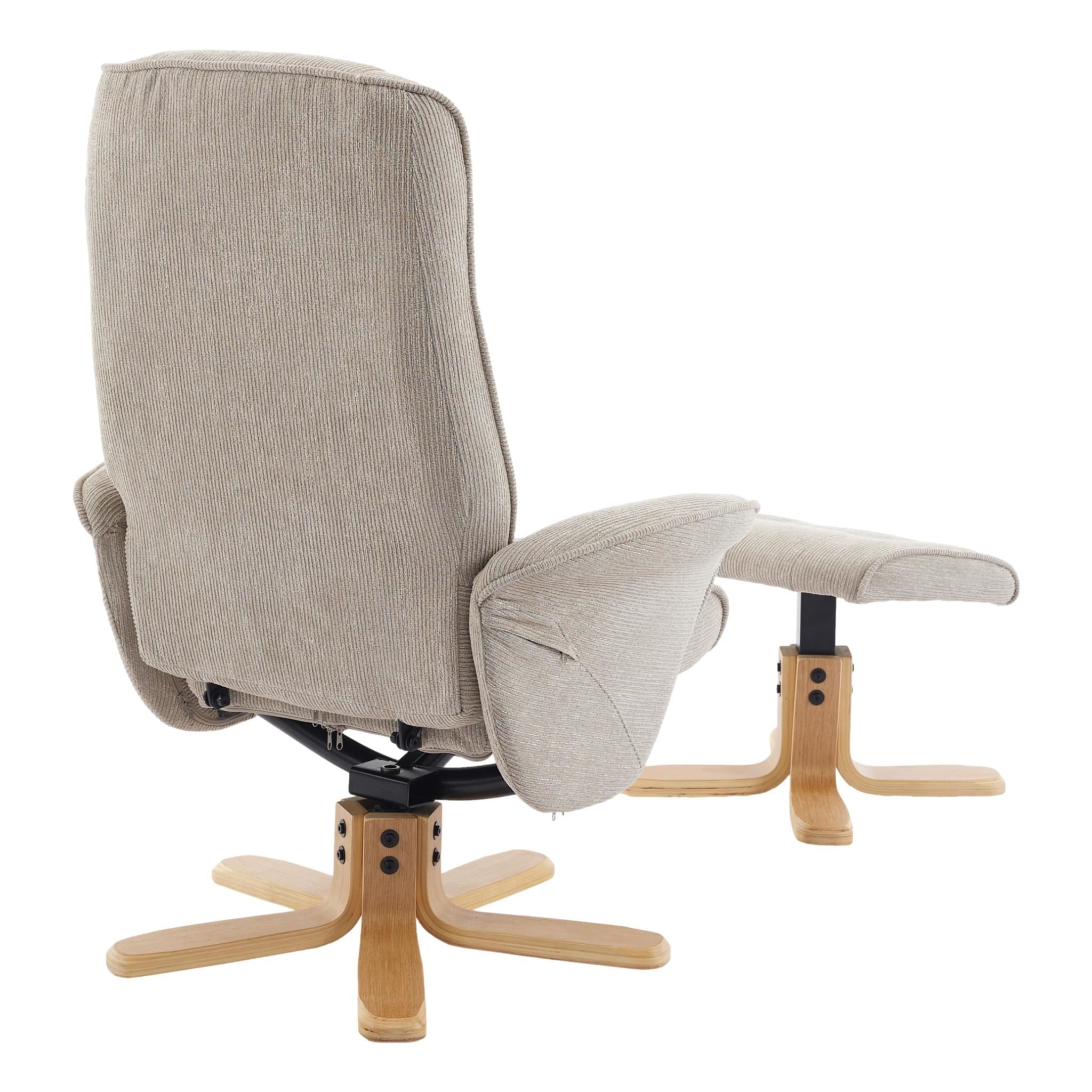 The Missouri Swivel Recliner Chair & Matching Footstool in Camel Fabric