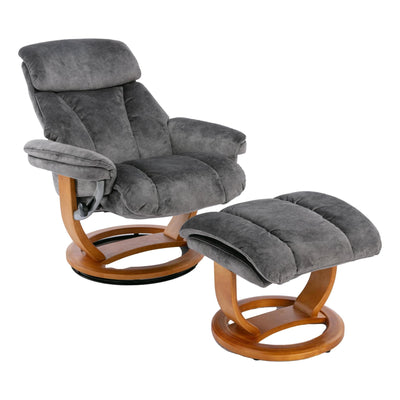 The Jupiter - Swivel Recliner Chair & Matching Footstool in Grey Shadow Fabric