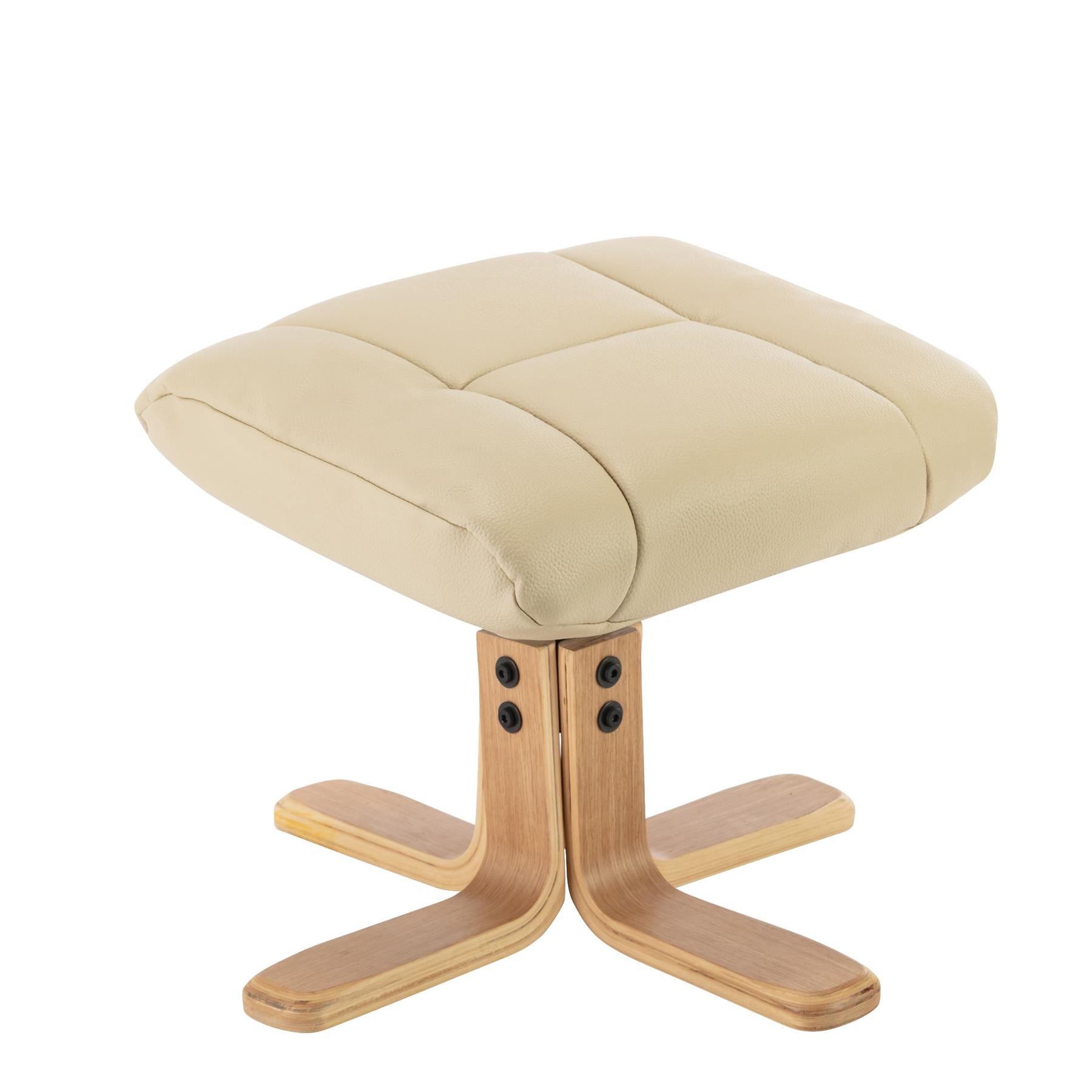Cairo Swivel Recliner Chair & Footstool in Cream Plush Faux Leather - Clearance