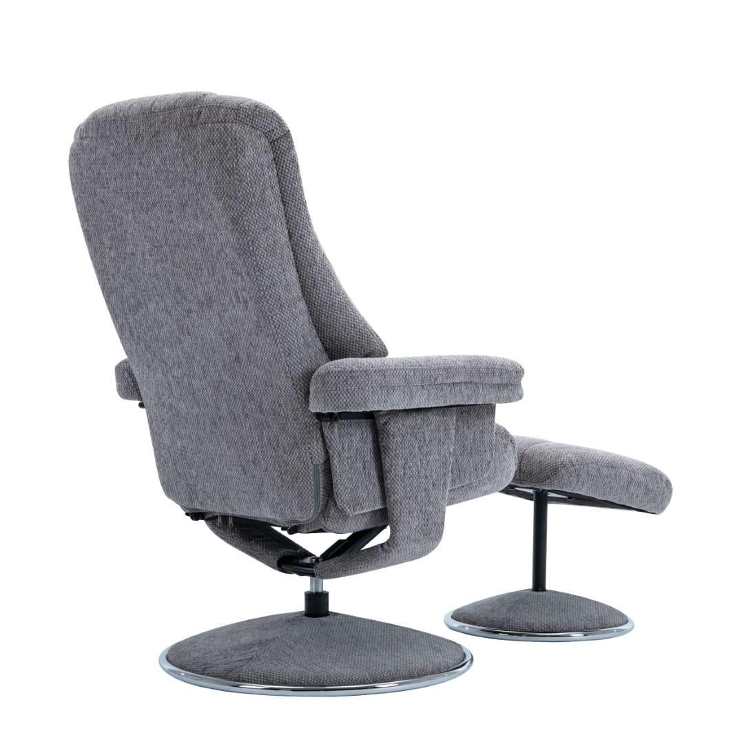 The Denver Swivel Recliner Chair & Footstool - Fabric - Pewter Refurbished