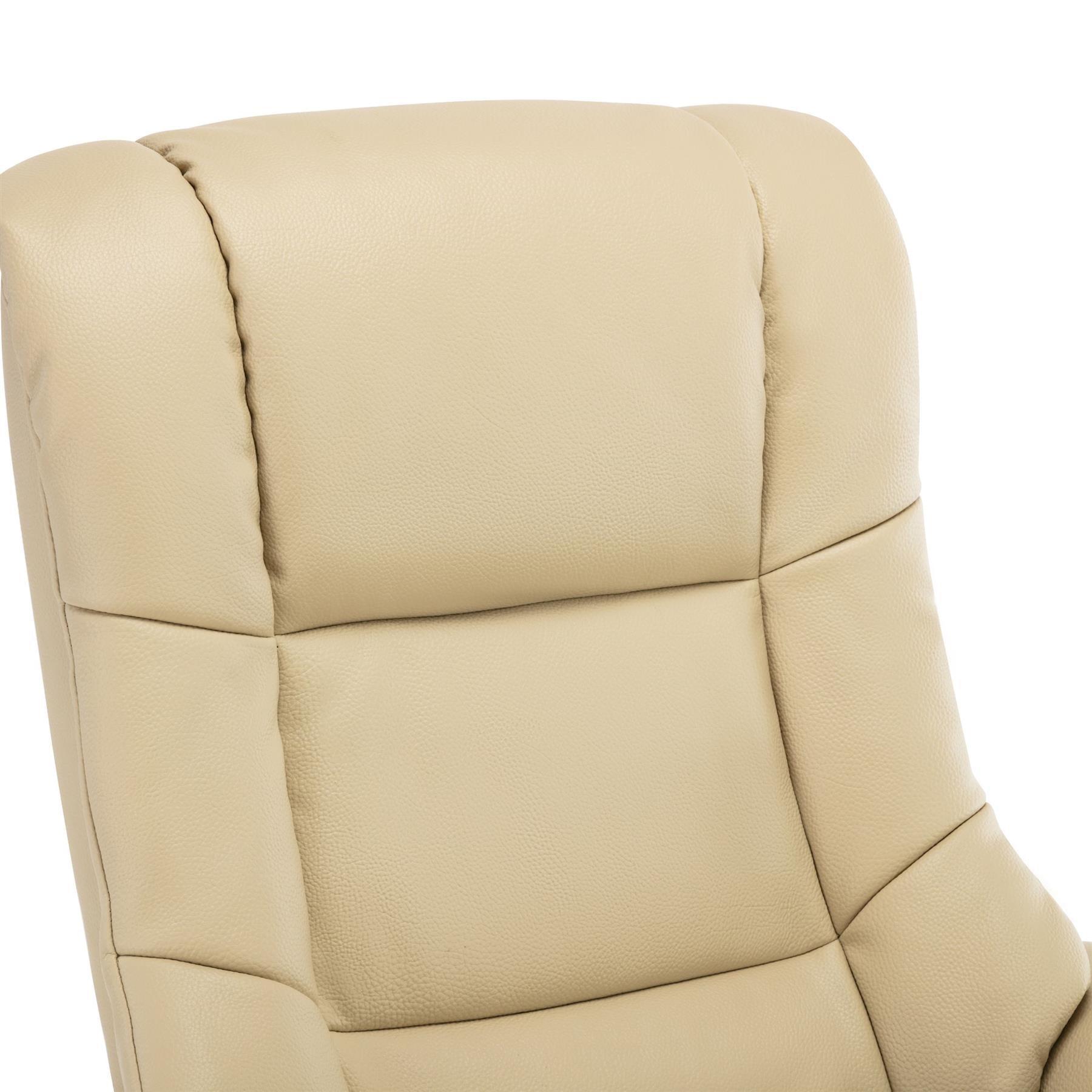 Cairo Swivel Recliner Chair & Footstool in Cream Plush Faux Leather - Clearance