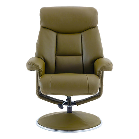 The Biarritz - Swivel Recliner Chair & Matching Footstool in Olive Green Plush Faux Leather Clearance - image 6