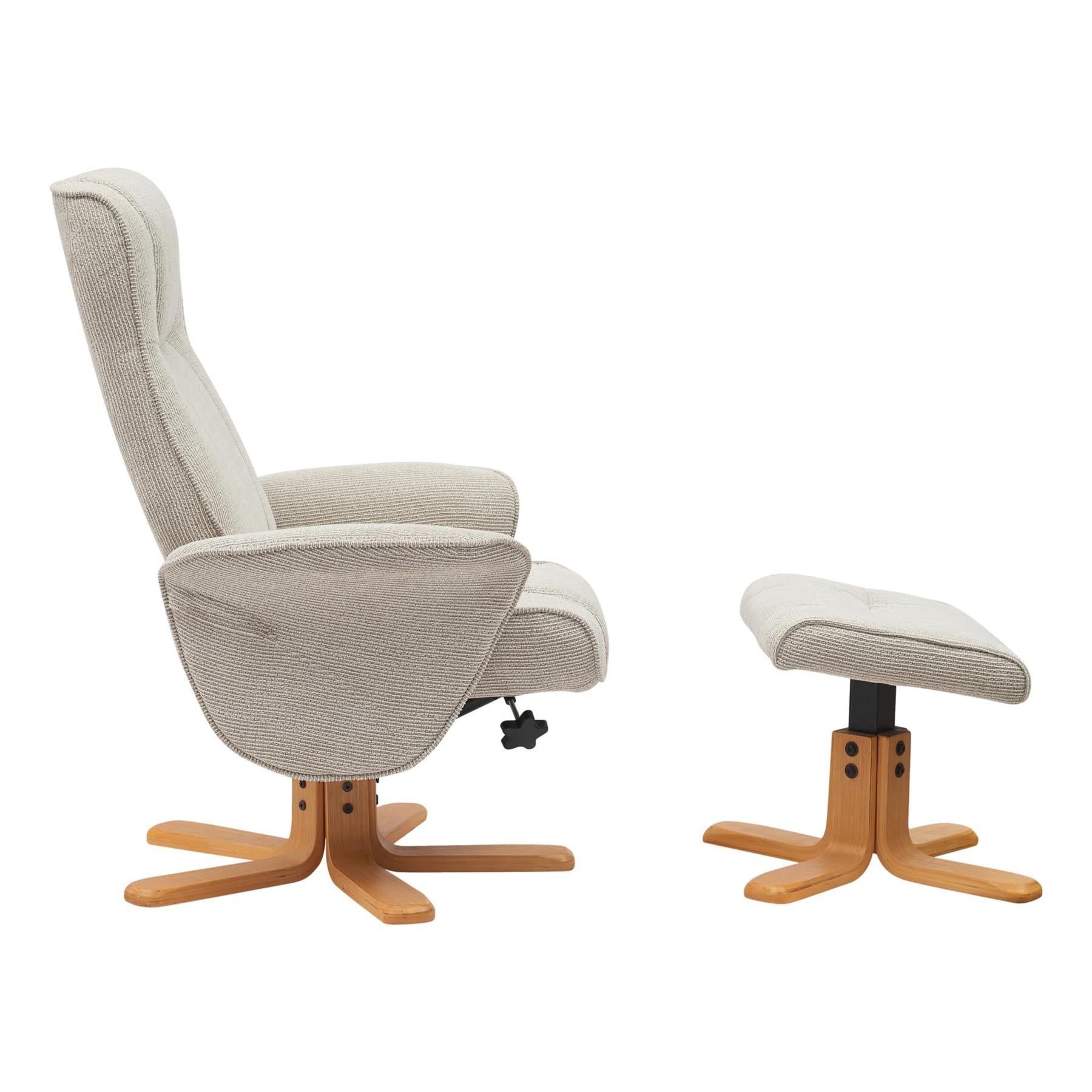 The Missouri Swivel Recliner Chair & Matching Footstool in Marzipan Fabric