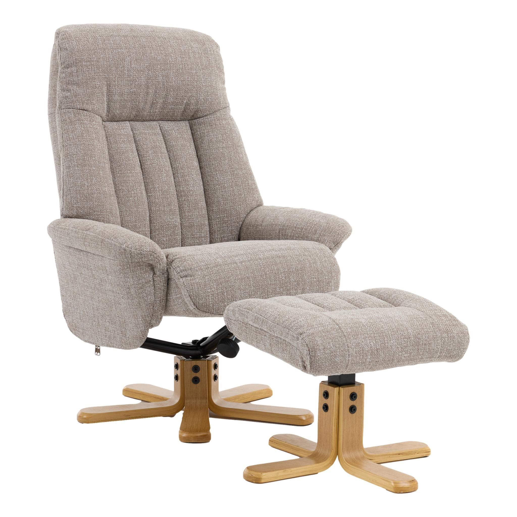 The Paris Swivel Recliner Chair & Footstool in Oat Fabric - primary product image