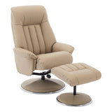 The Lyon - Genuine Leather Swivel Recliner Chair & Footstool in Pebble Cream - Refurbished - thumbnail 1
