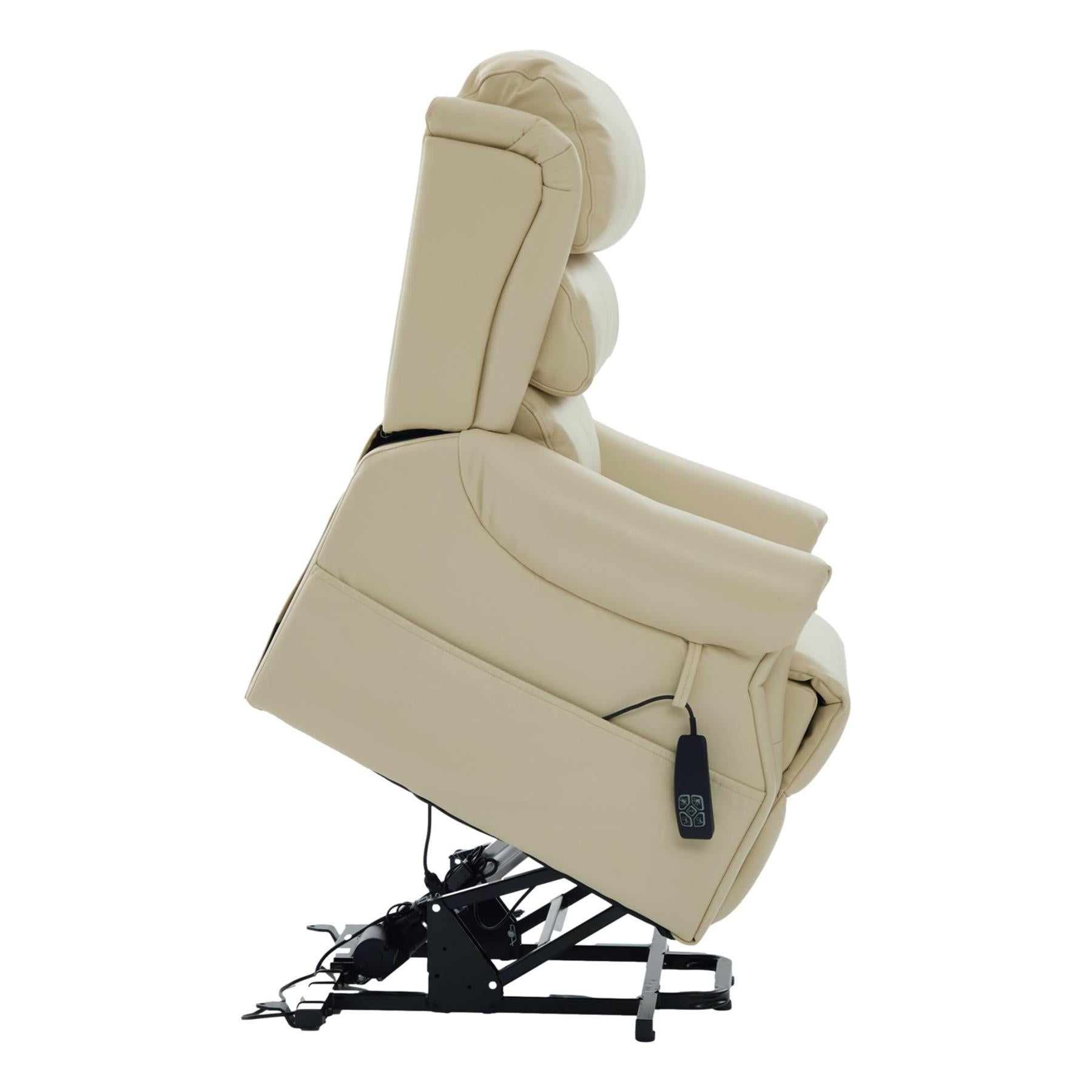 The Carlton Genuine Leather Riser Recliner in Cream - Dual Motor Mobility Chair