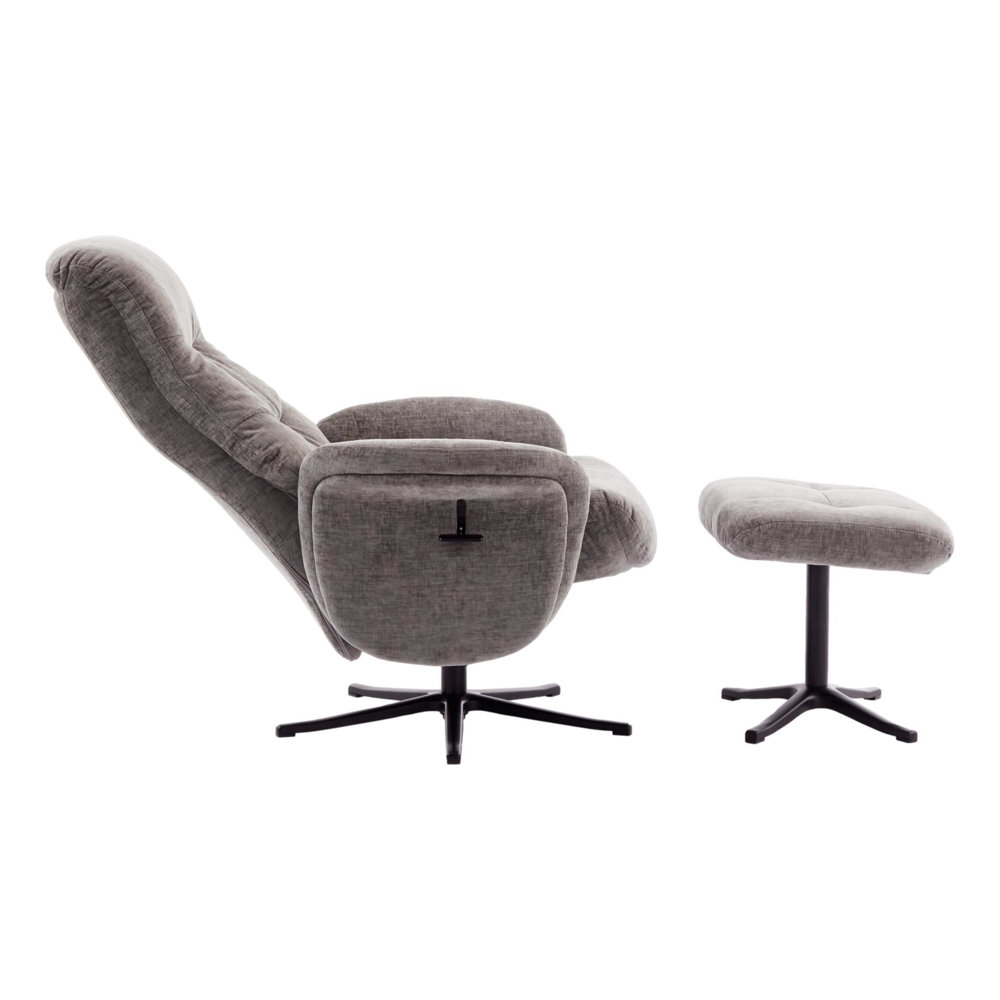 The Nevada Swivel Recliner Chair & Matching Footstool in Ash Fabric