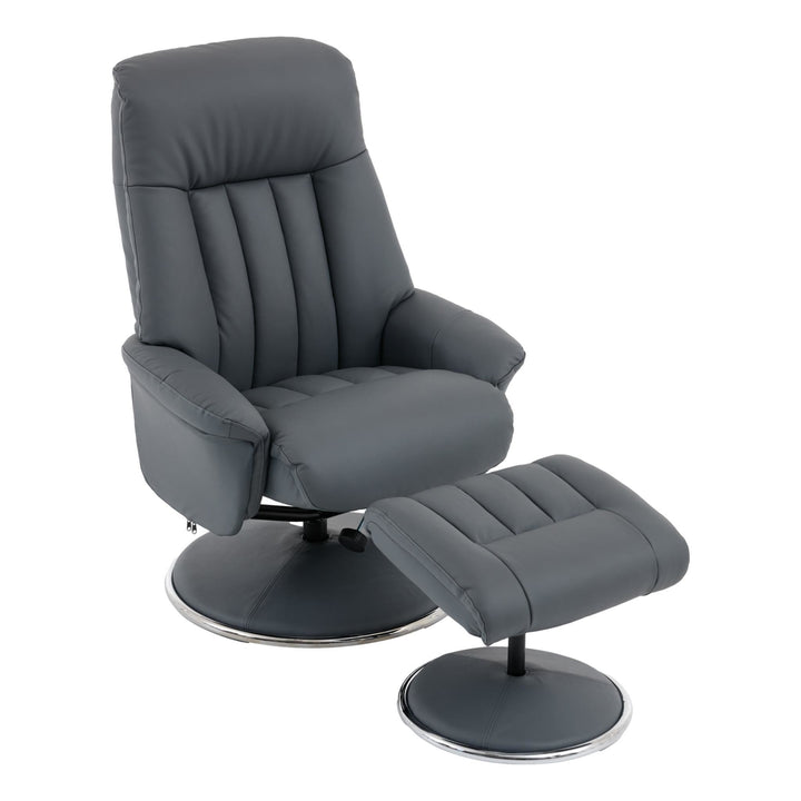 The Lyon - Genuine Leather Swivel Recliner Chair & Footstool in Petrol Blue - image 1