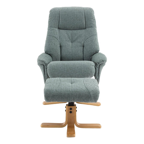 The Dubai - Swivel Recliner Chair & Matching Footstool in Lisbon Teal Fabric - Refurbished - image 3