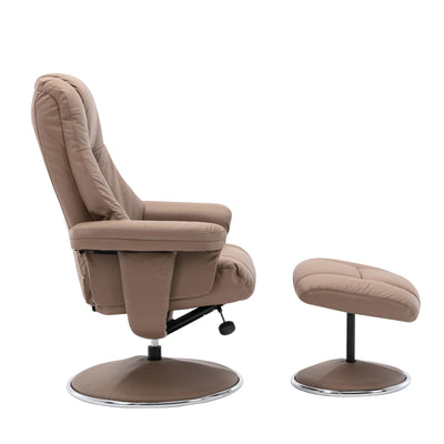 The Denver Swivel Recliner Chair & Footstool - Genuine Leather - Earth