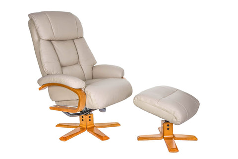 The Nice - Swivel Recliner Chair & Footstool In Ivory Genuine Leather Clearance - image 6