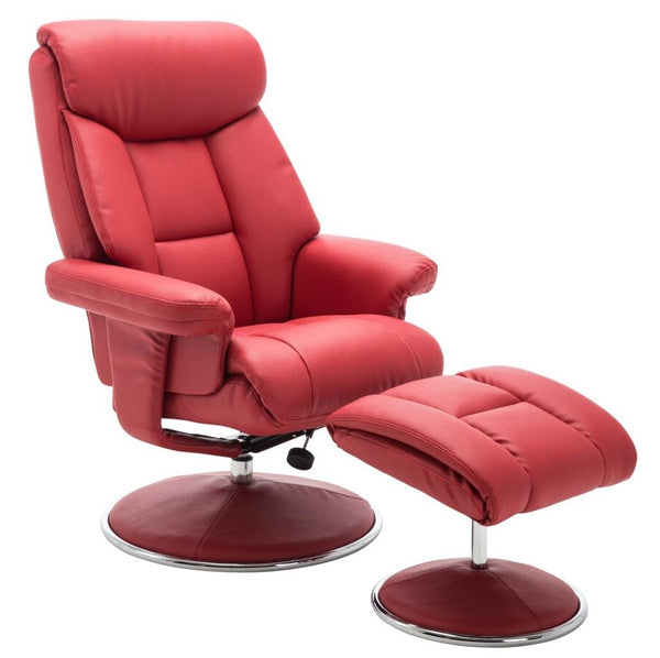 Biarritz Plush Faux Leather Swivel Recliner Chair & Matching Footstool In Cherry