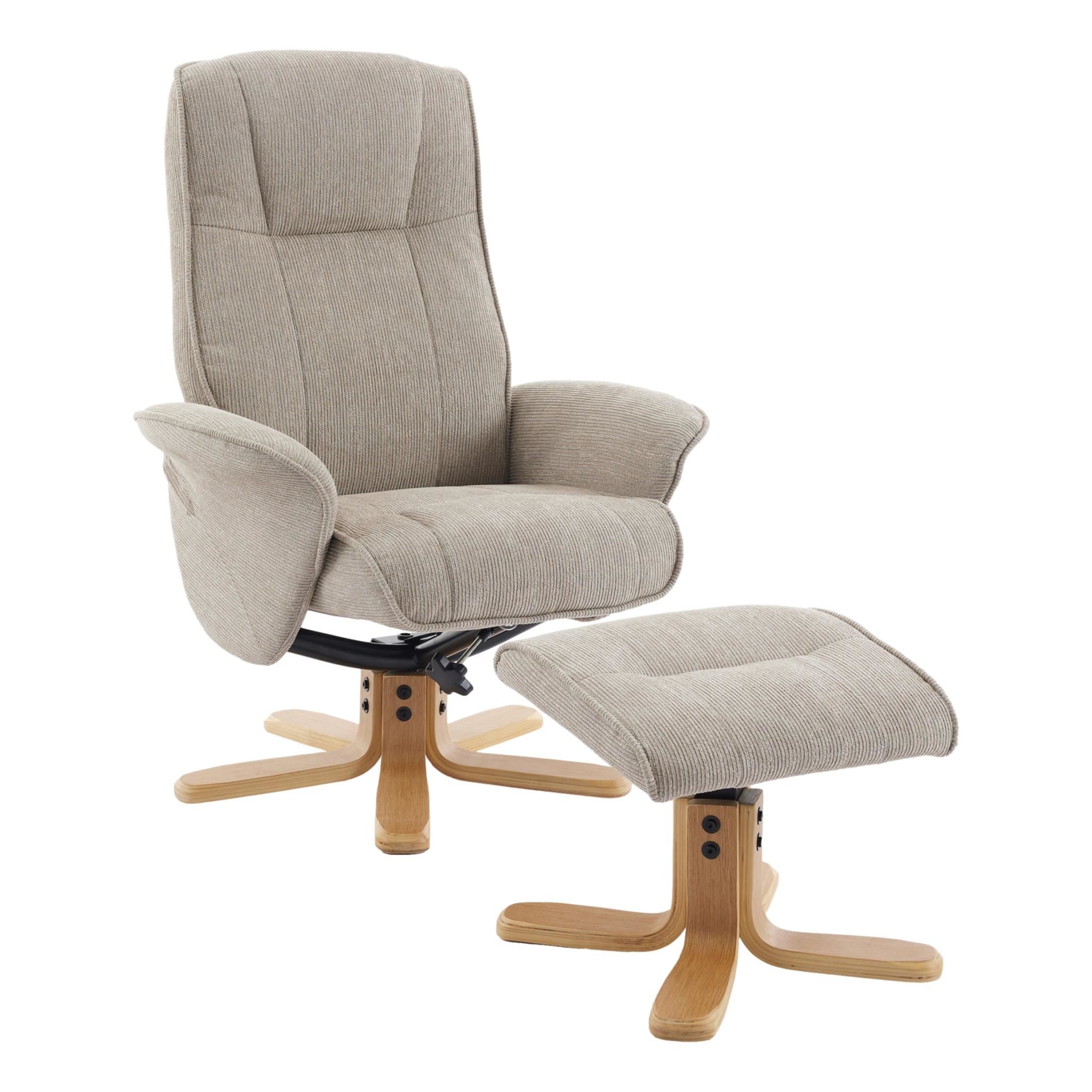 The Missouri Swivel Recliner Chair & Matching Footstool in Camel Fabric