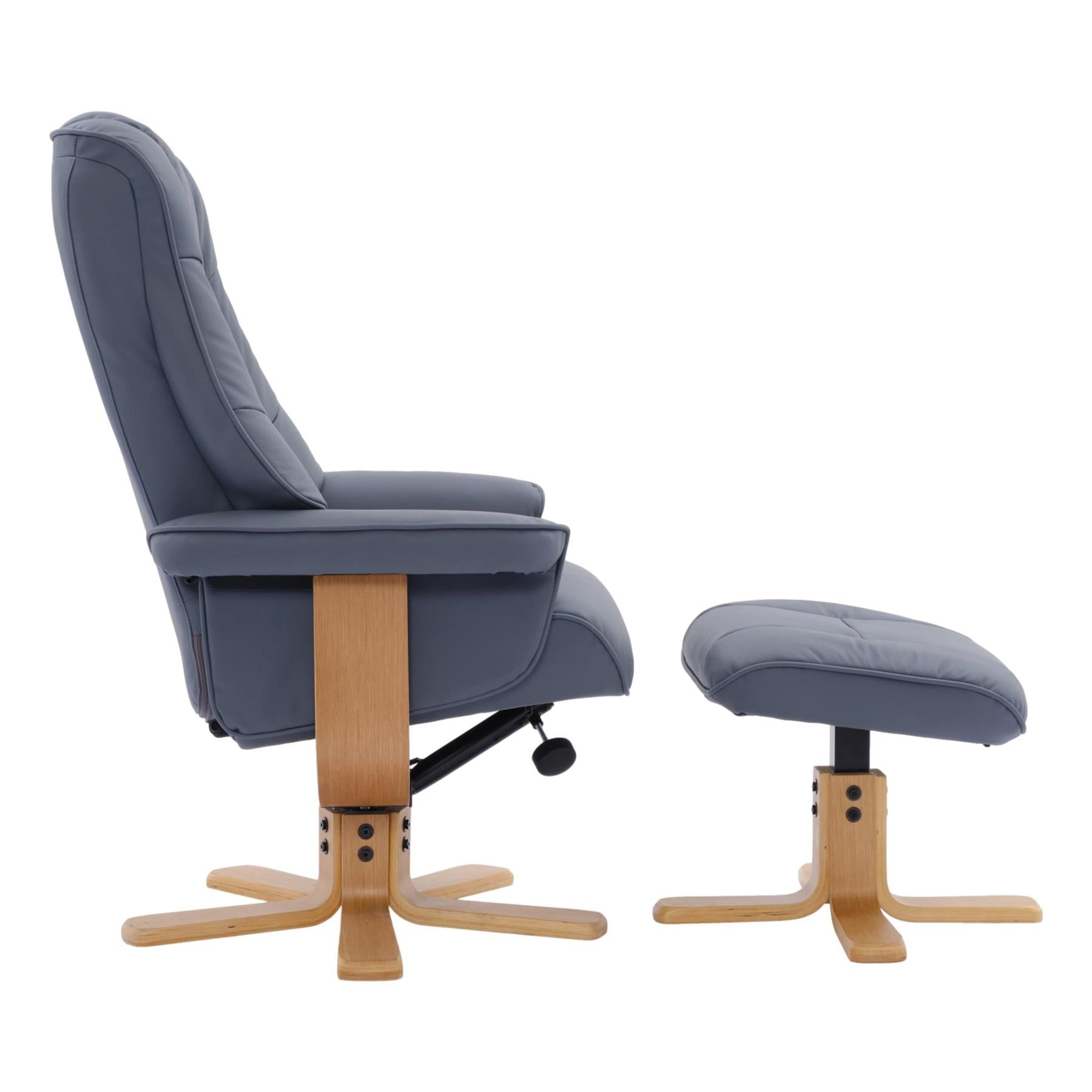 The Sardinia - Swivel Recliner Chair & Footstool in Petrol Blue Genuine Leather