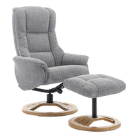 The Mandalay Swivel Recliner Chair & Footstool in ChaCha Dove Grey Fabric