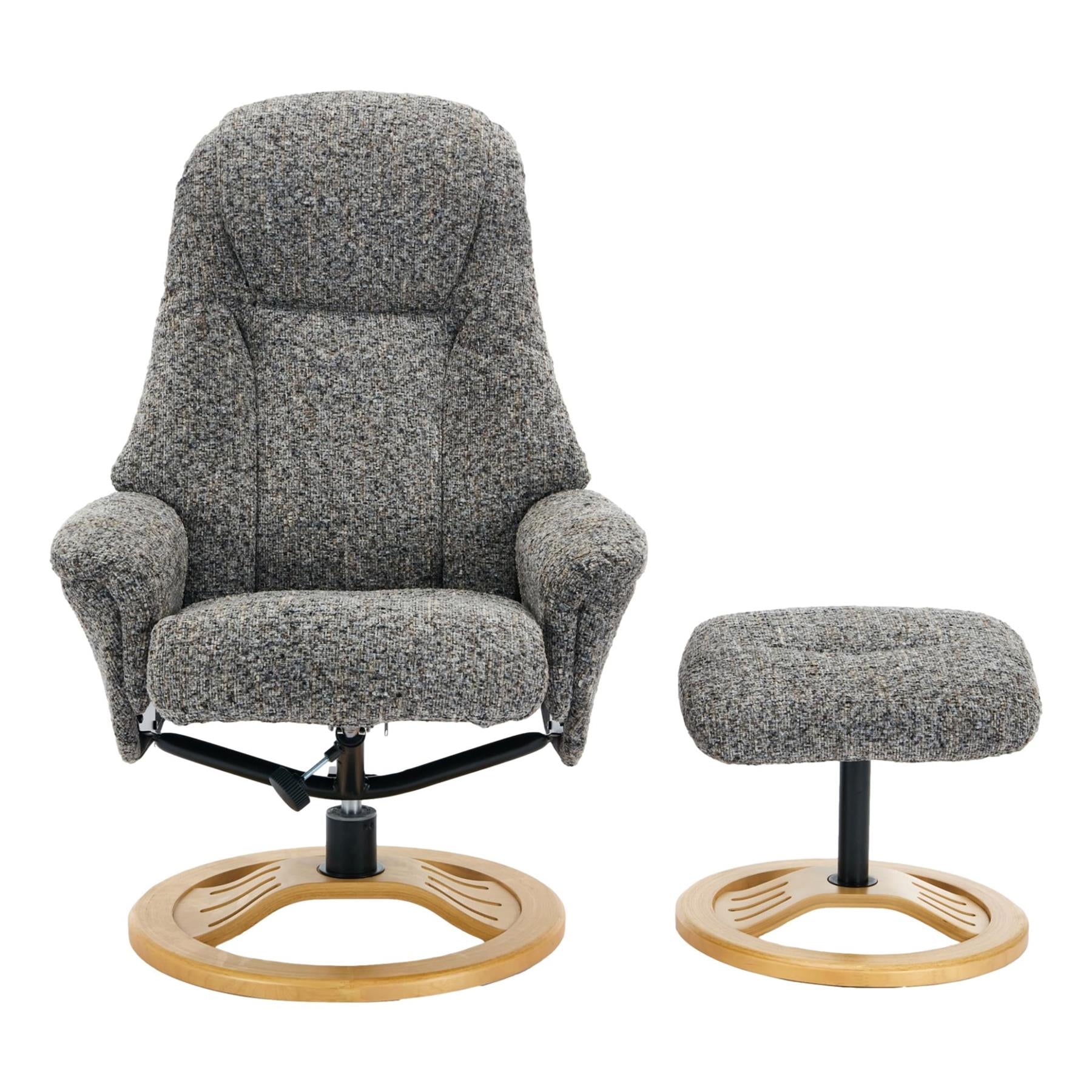 Aruba Swivel Recliner Chair in Muscari Grey Fabric with Matching Footstool